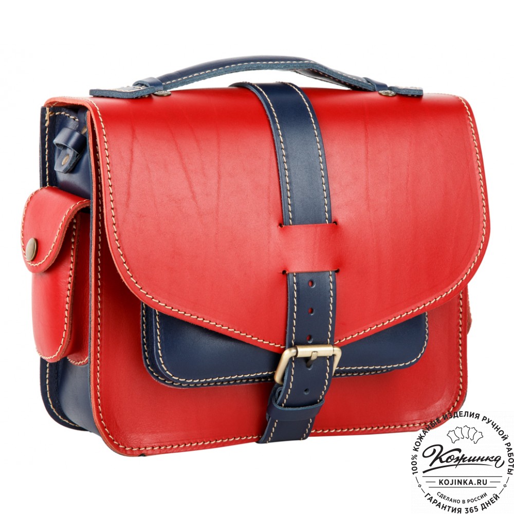 Кожаная  сумка "Виктория" (красная с синим)